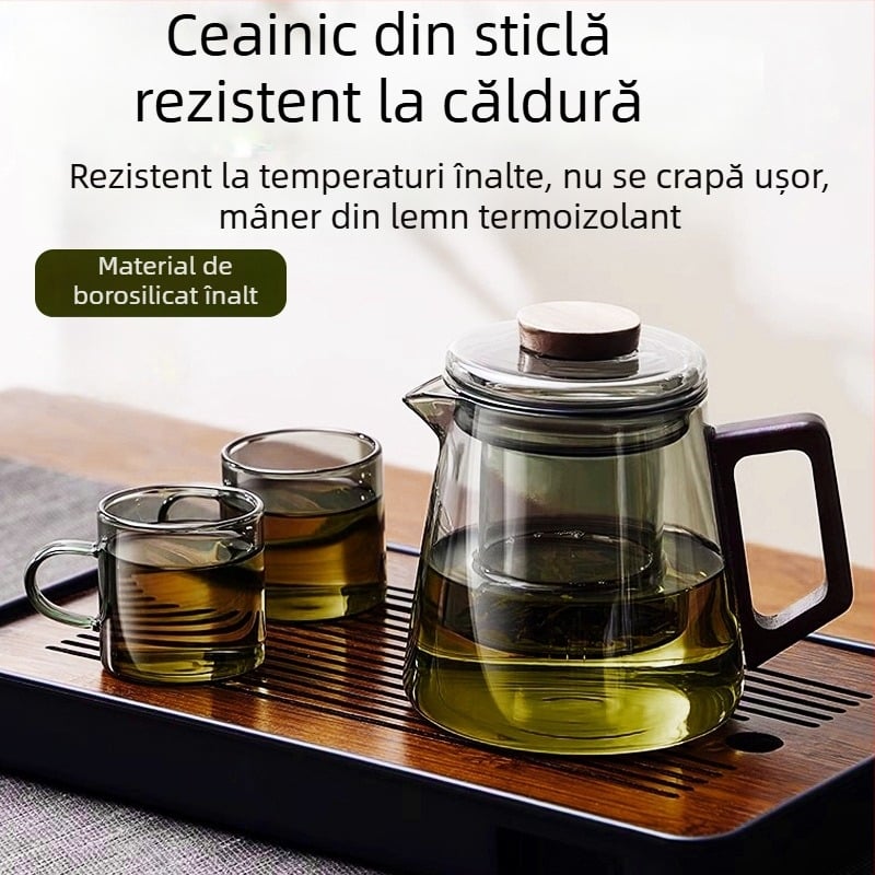 Ceainic din sticlă pentru uz casnic, rezistent la temperaturi înalte, sistem de separare a apei, set de ceai pentru birou, ceai de flori