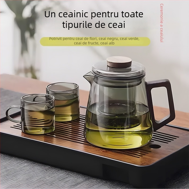Ceainic din sticlă pentru uz casnic, rezistent la temperaturi înalte, sistem de separare a apei, set de ceai pentru birou, ceai de flori
