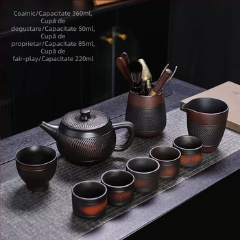 Set ceainic din ceramică mov Jianshui, complet lucrat manual, cu model cu cuțit, stil Han Tile, capacitate mare