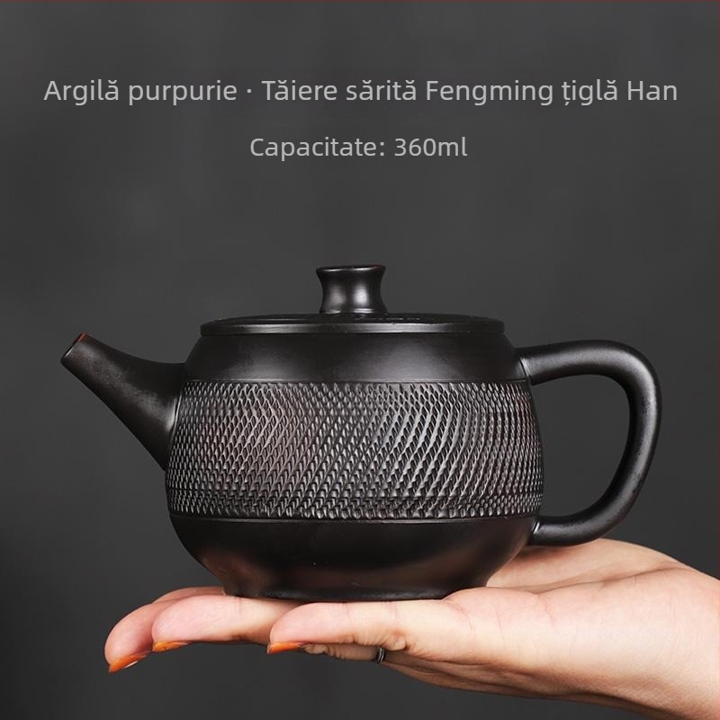 Set ceainic din ceramică mov Jianshui, complet lucrat manual, cu model cu cuțit, stil Han Tile, capacitate mare