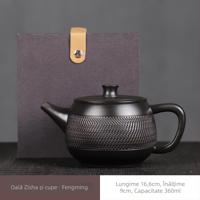 Set ceainic din ceramică mov Jianshui, complet lucrat manual, cu model cu cuțit, stil Han Tile, capacitate mare