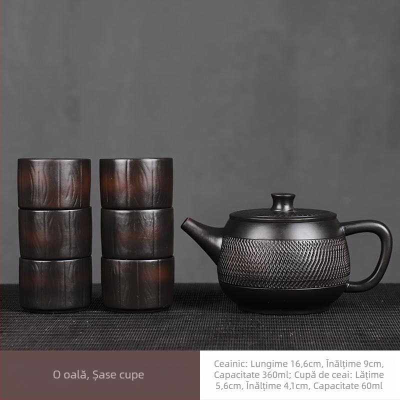Set ceainic din ceramică mov Jianshui, complet lucrat manual, cu model cu cuțit, stil Han Tile, capacitate mare
