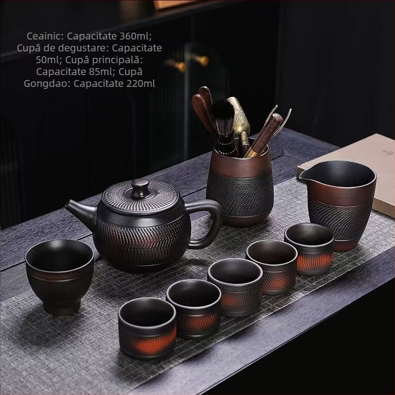 Set ceainic din ceramică mov Jianshui, complet lucrat manual, cu model cu cuțit, stil Han Tile, capacitate mare