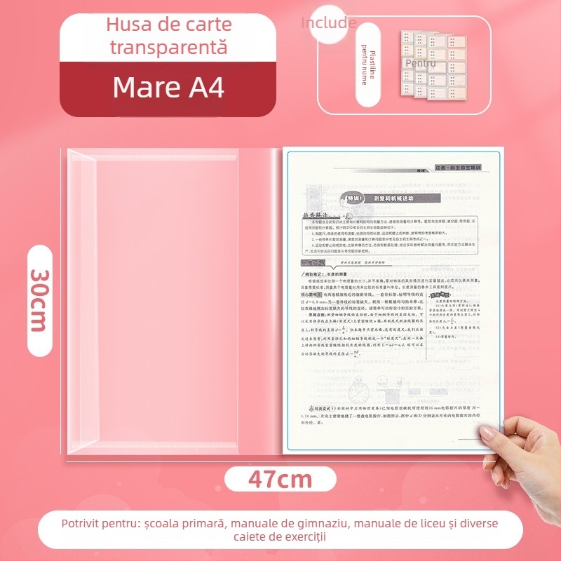 Film transparent pentru copertă de manual 16K/25K, pentru școala primară, husă protectoare A4, PP