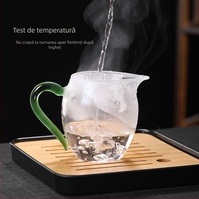 Set de ceai din sticlă borosilicată rezistentă la temperaturi, cu filtru, ceșcuță și accesorii în stil chinezesc