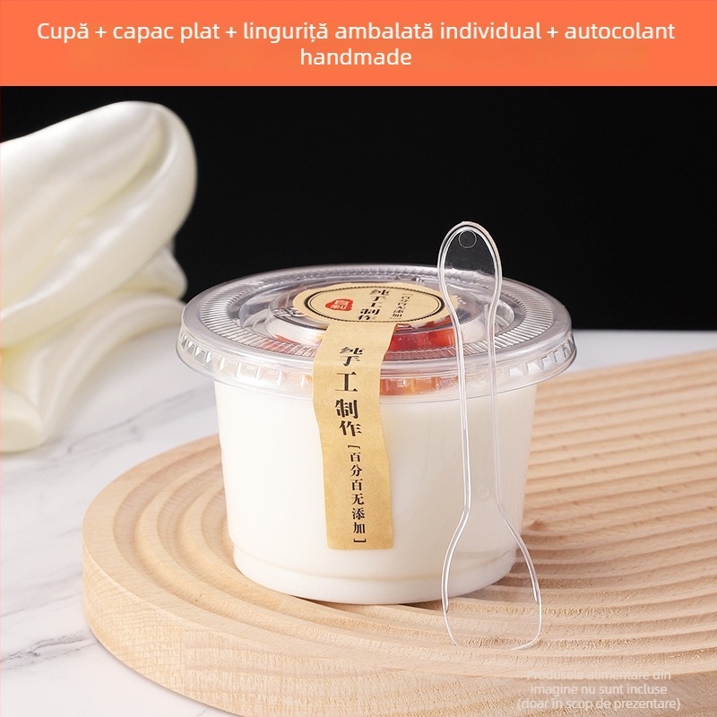 Cupă de unică folosință pentru budincă, cu capac, potrivită pentru mousse și iaurt