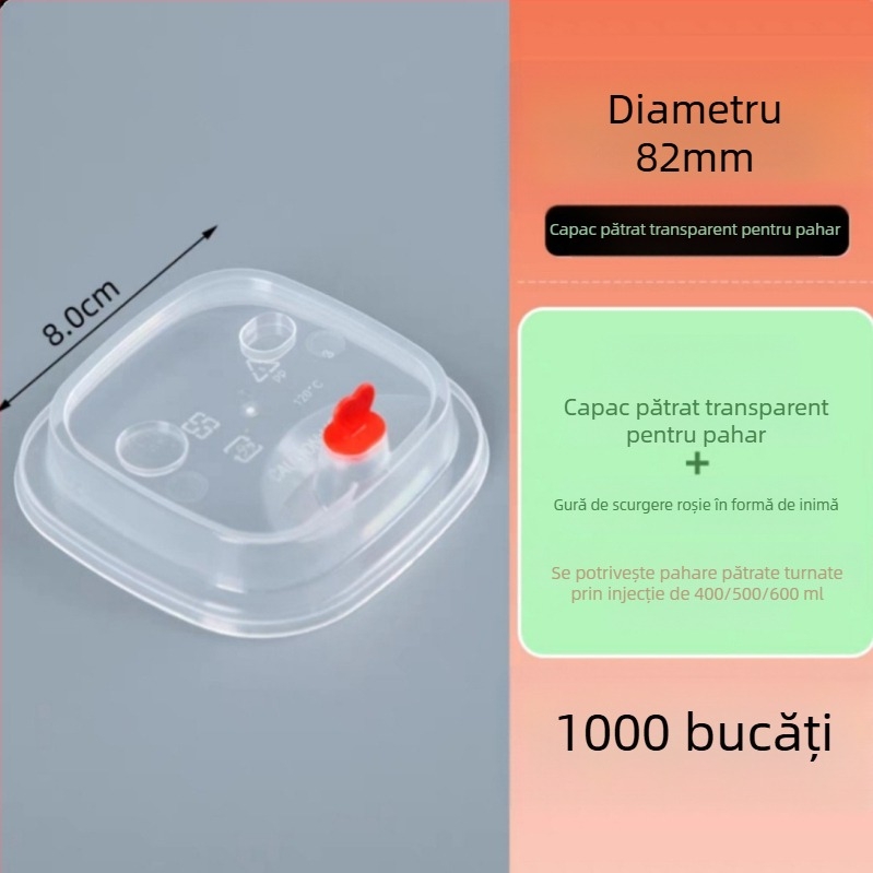 Pahar pătrat de unică folosință pentru ceai cu lapte, capac, logo personalizabil, ceai de lămâie, 400/500/600 ml