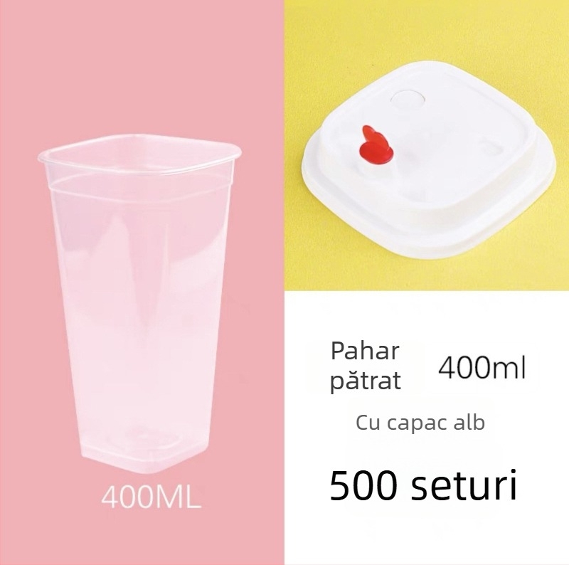 Pahar pătrat de unică folosință pentru ceai cu lapte, capac, logo personalizabil, ceai de lămâie, 400/500/600 ml