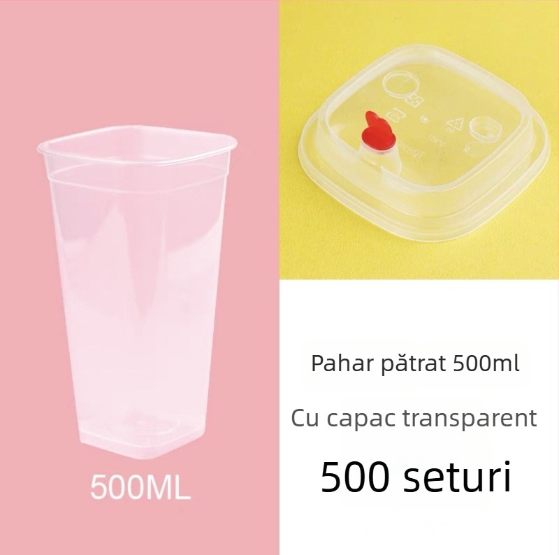 Pahar pătrat de unică folosință pentru ceai cu lapte, capac, logo personalizabil, ceai de lămâie, 400/500/600 ml