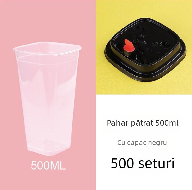 Pahar pătrat de unică folosință pentru ceai cu lapte, capac, logo personalizabil, ceai de lămâie, 400/500/600 ml