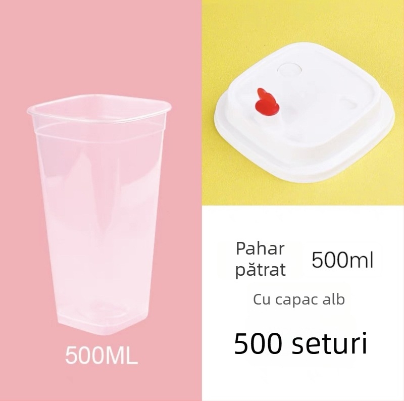Pahar pătrat de unică folosință pentru ceai cu lapte, capac, logo personalizabil, ceai de lămâie, 400/500/600 ml