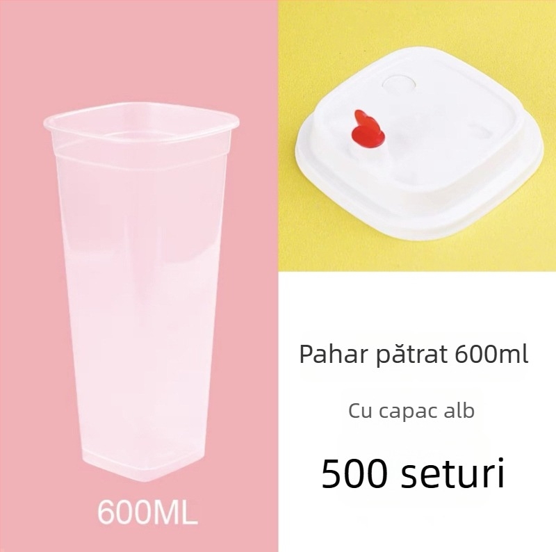 Pahar pătrat de unică folosință pentru ceai cu lapte, capac, logo personalizabil, ceai de lămâie, 400/500/600 ml