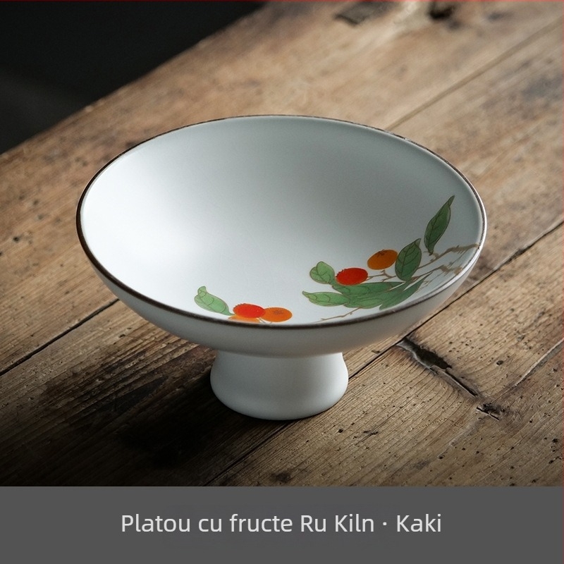 Farfurie mare din ceramică Ru kiln, cu picioare înalte, pentru prăjituri și fructe, stil chinezesc
