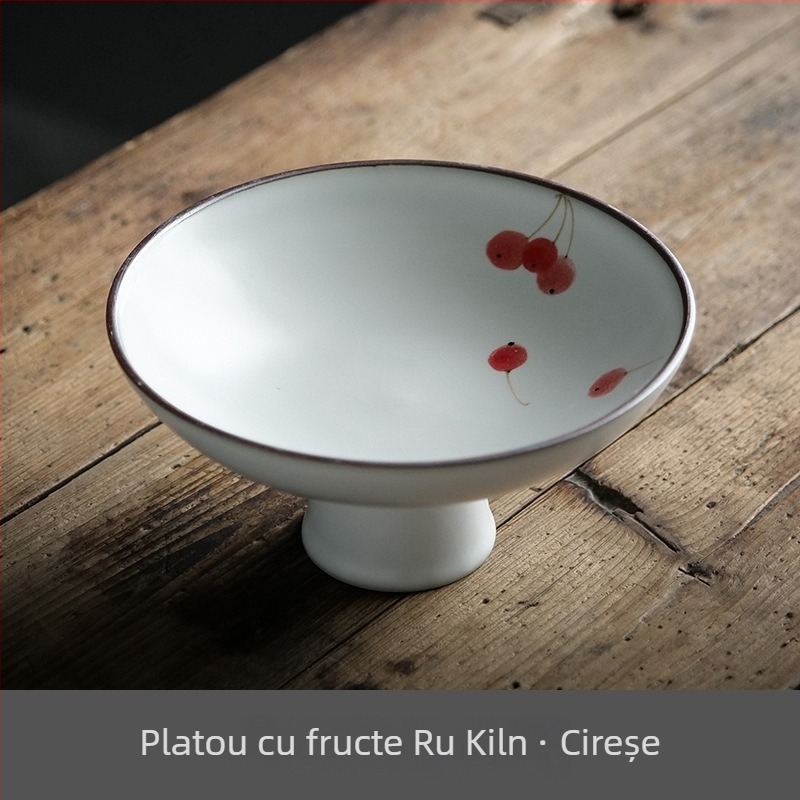Farfurie mare din ceramică Ru kiln, cu picioare înalte, pentru prăjituri și fructe, stil chinezesc