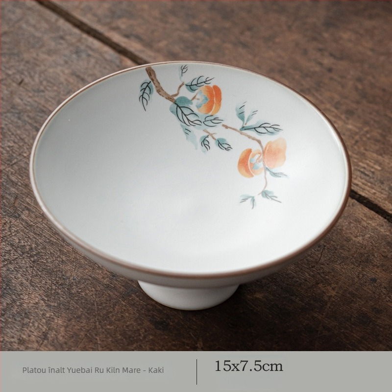 Farfurie mare din ceramică Ru kiln, cu picioare înalte, pentru prăjituri și fructe, stil chinezesc