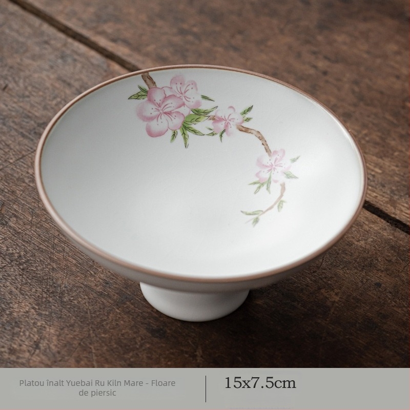 Farfurie mare din ceramică Ru kiln, cu picioare înalte, pentru prăjituri și fructe, stil chinezesc