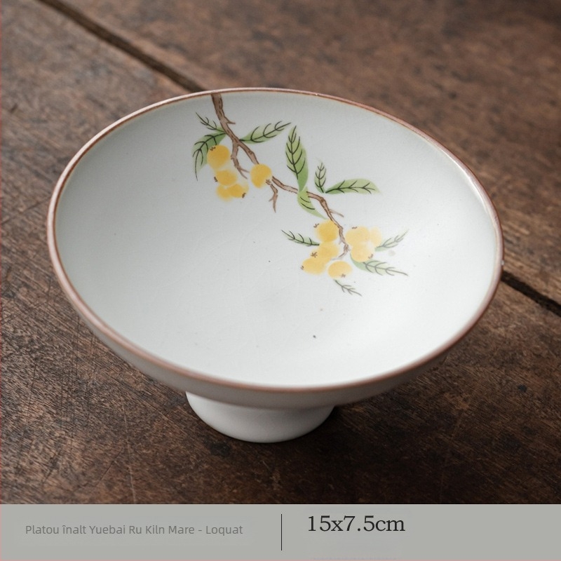 Farfurie mare din ceramică Ru kiln, cu picioare înalte, pentru prăjituri și fructe, stil chinezesc