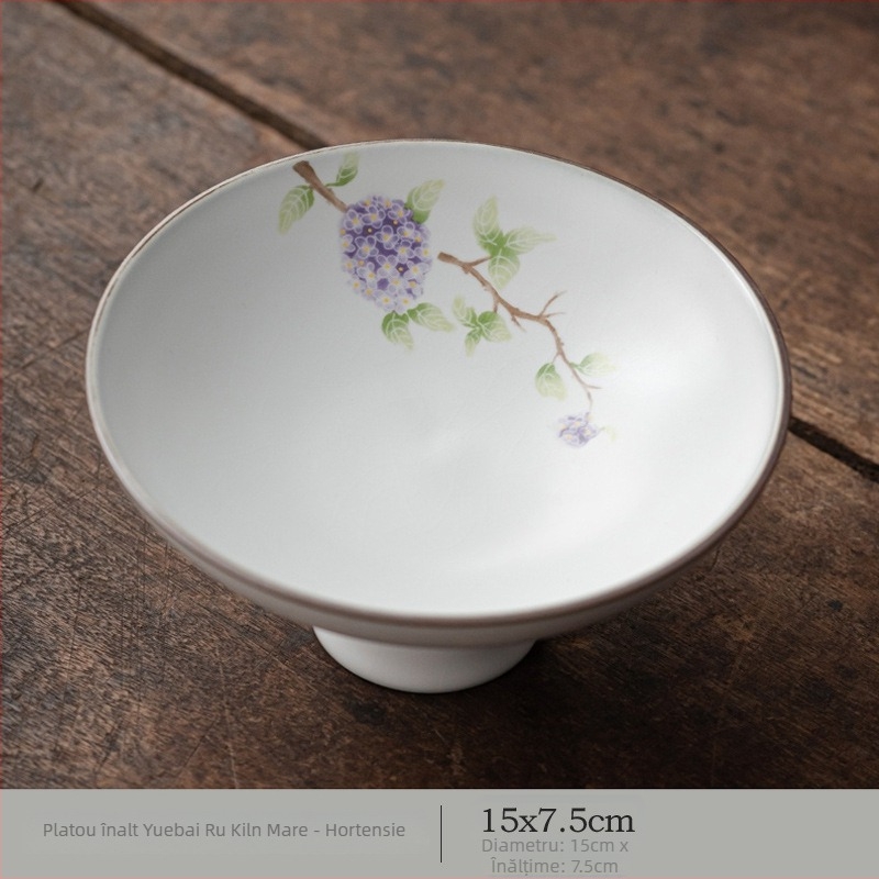 Farfurie mare din ceramică Ru kiln, cu picioare înalte, pentru prăjituri și fructe, stil chinezesc