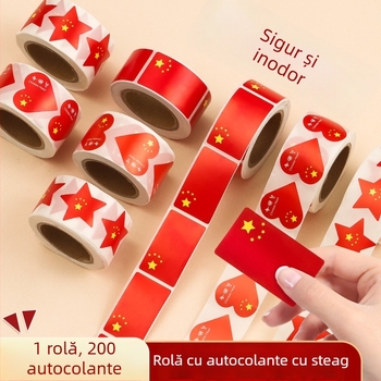 Autocolante impermeabile pentru față și braț pentru Ziua Națională în grădiniță – cu drapelul cu cinci stele și inimă