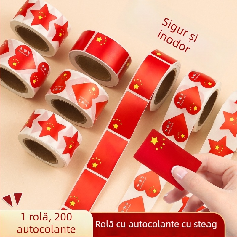 Autocolante impermeabile pentru față și braț pentru Ziua Națională în grădiniță – cu drapelul cu cinci stele și inimă