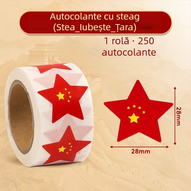 Autocolante impermeabile pentru față și braț pentru Ziua Națională în grădiniță – cu drapelul cu cinci stele și inimă