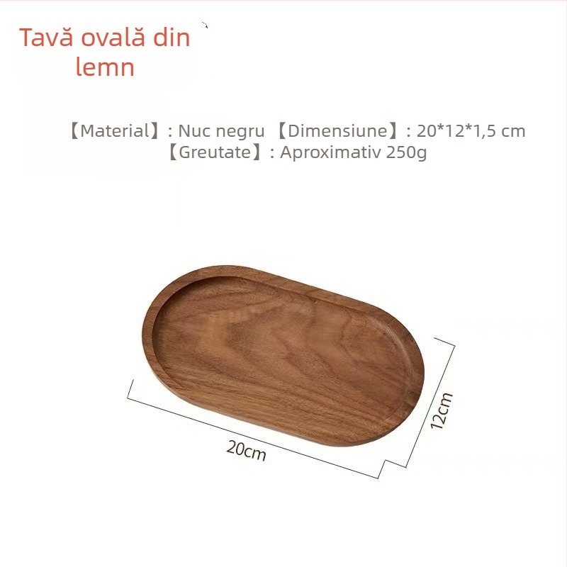 Tavă din nuc negru, dreptunghiulară, stil japonez, lemn masiv, pentru ceai și servire