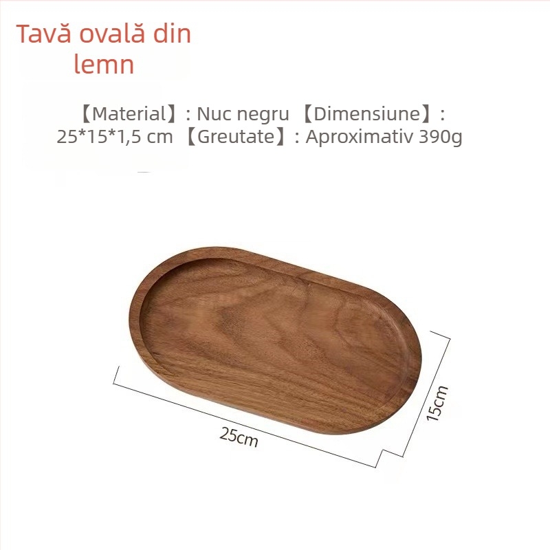 Tavă din nuc negru, dreptunghiulară, stil japonez, lemn masiv, pentru ceai și servire
