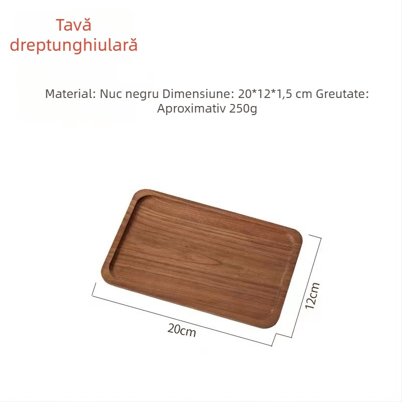Tavă din nuc negru, dreptunghiulară, stil japonez, lemn masiv, pentru ceai și servire