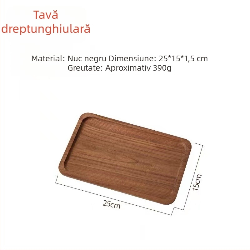 Tavă din nuc negru, dreptunghiulară, stil japonez, lemn masiv, pentru ceai și servire