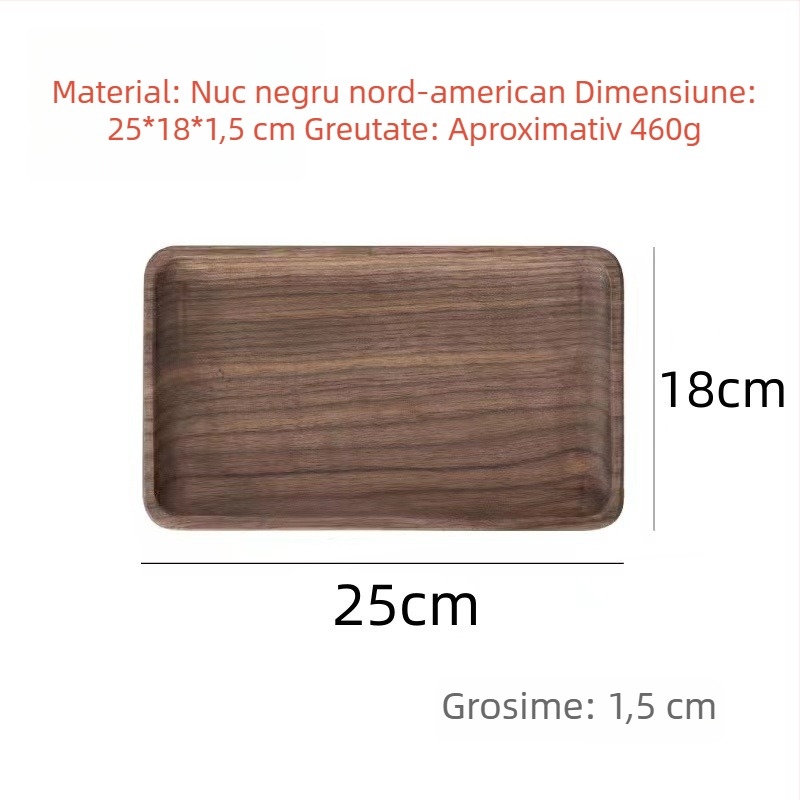 Tavă din nuc negru, dreptunghiulară, stil japonez, lemn masiv, pentru ceai și servire