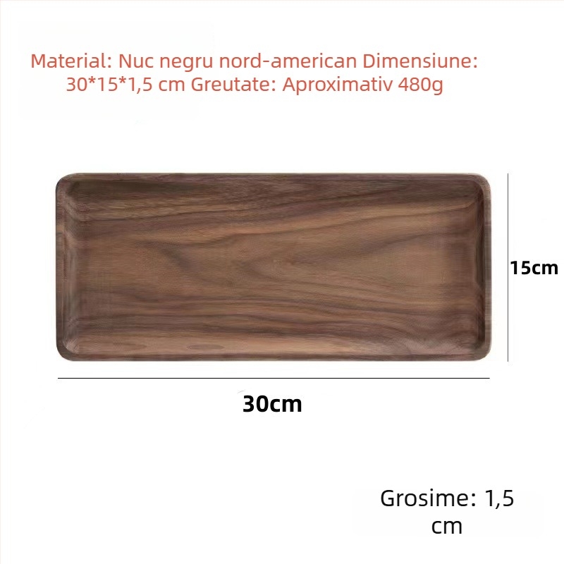 Tavă din nuc negru, dreptunghiulară, stil japonez, lemn masiv, pentru ceai și servire