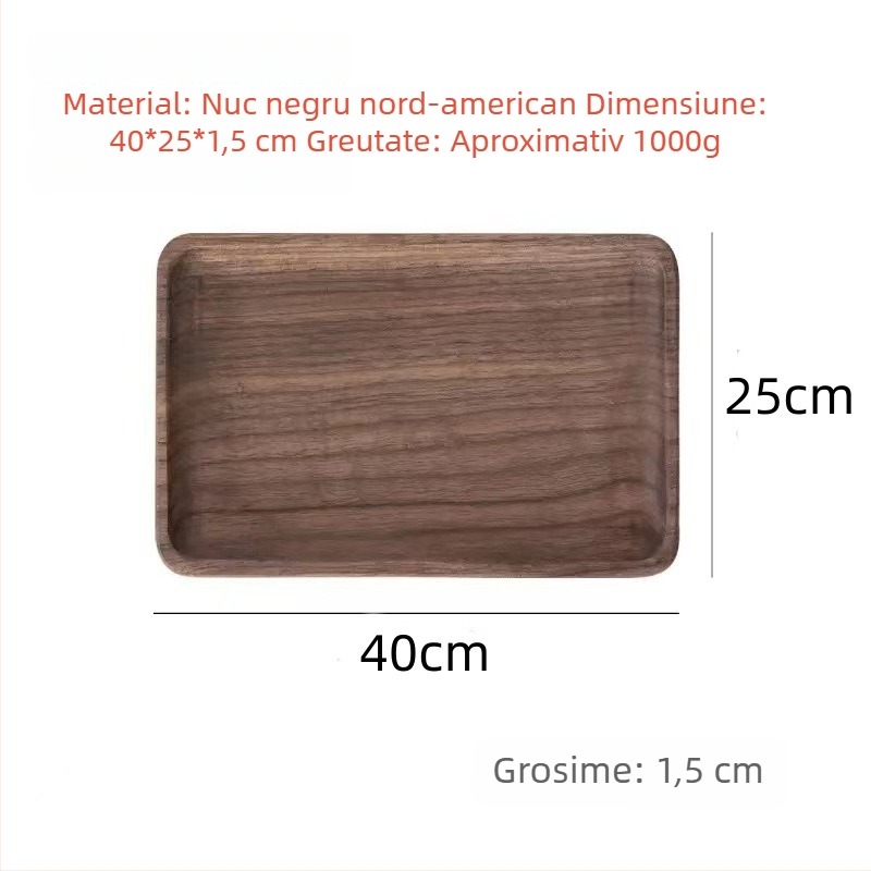 Tavă din nuc negru, dreptunghiulară, stil japonez, lemn masiv, pentru ceai și servire