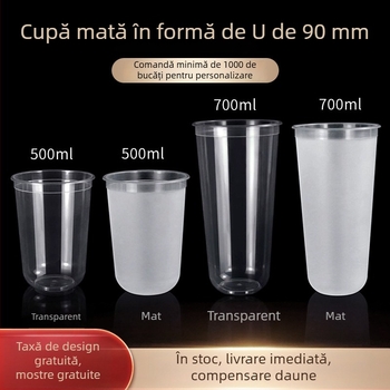 Ding Shan pahar plastic de unică folosință în formă de U, pentru ceai cu lapte, sucuri și băuturi, turnare prin injecție, capacitate 500–700 ml, imprimare logo personalizată