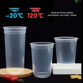 Ding Shan pahar plastic de unică folosință în formă de U, pentru ceai cu lapte, sucuri și băuturi, turnare prin injecție, capacitate 500–700 ml, imprimare logo personalizată