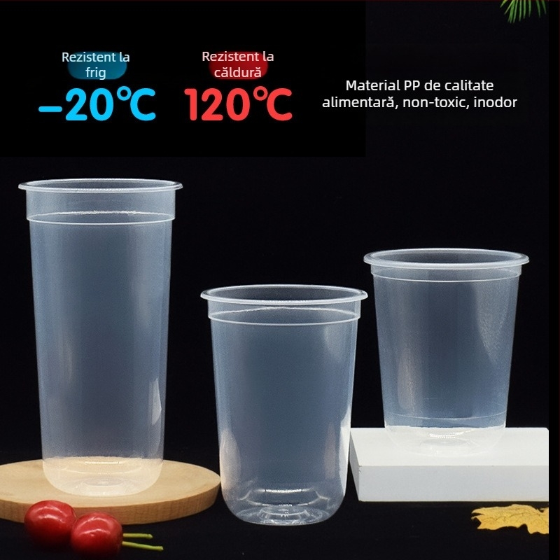 Ding Shan pahar plastic de unică folosință în formă de U, pentru ceai cu lapte, sucuri și băuturi, turnare prin injecție, capacitate 500–700 ml, imprimare logo personalizată