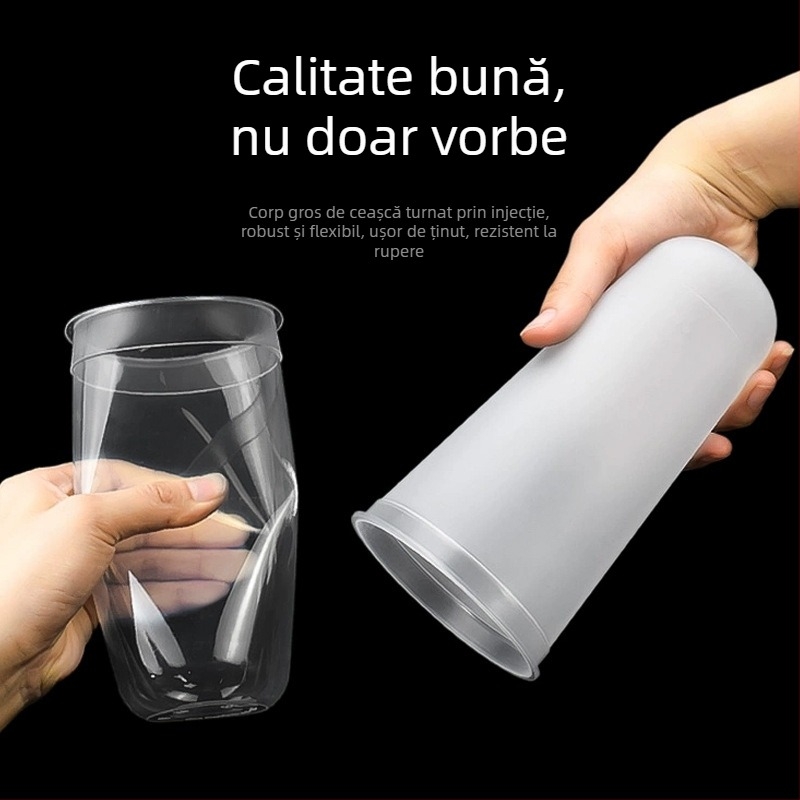 Ding Shan pahar plastic de unică folosință în formă de U, pentru ceai cu lapte, sucuri și băuturi, turnare prin injecție, capacitate 500–700 ml, imprimare logo personalizată