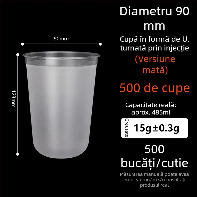 Ding Shan pahar plastic de unică folosință în formă de U, pentru ceai cu lapte, sucuri și băuturi, turnare prin injecție, capacitate 500–700 ml, imprimare logo personalizată