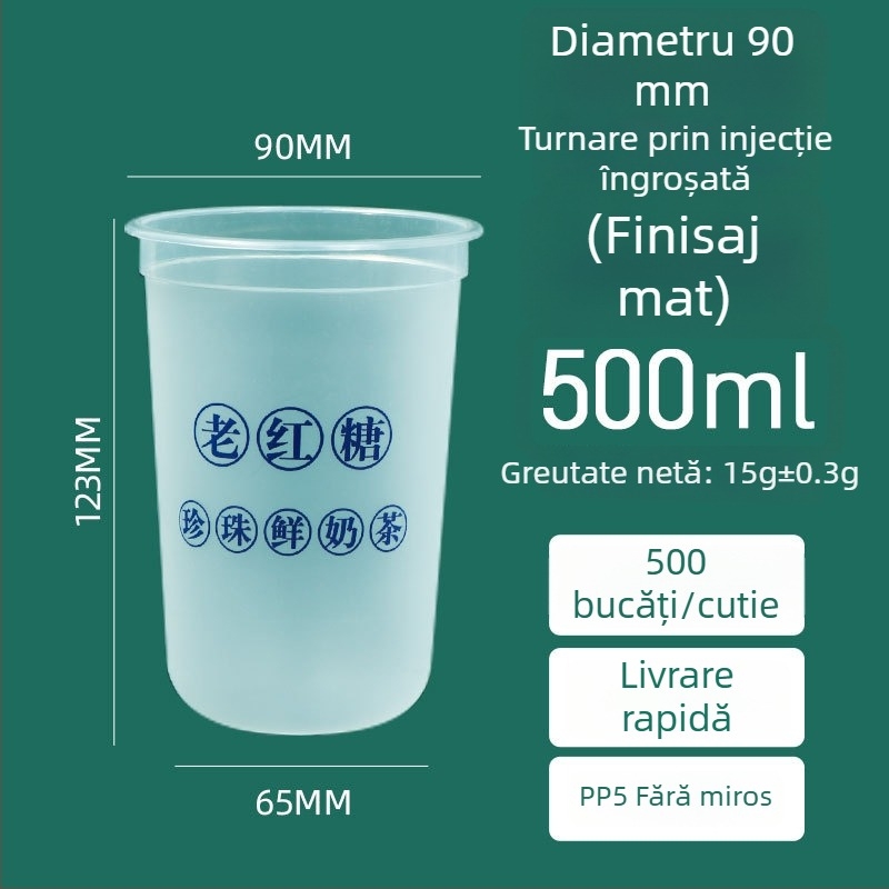 Ding Shan pahar plastic de unică folosință în formă de U, pentru ceai cu lapte, sucuri și băuturi, turnare prin injecție, capacitate 500–700 ml, imprimare logo personalizată