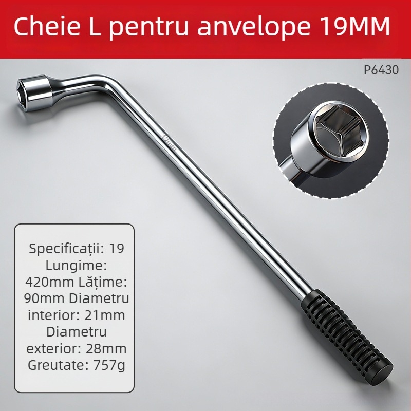 Cheie încrucișată pentru roți, prelungită, robustă, în formă de L, pentru autoturisme