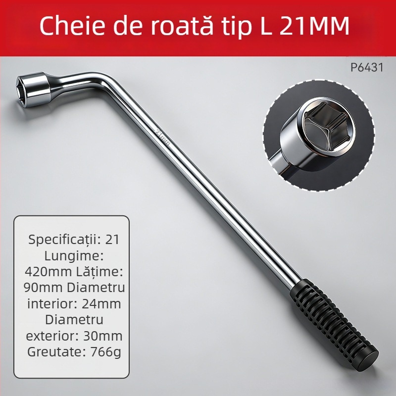 Cheie încrucișată pentru roți, prelungită, robustă, în formă de L, pentru autoturisme