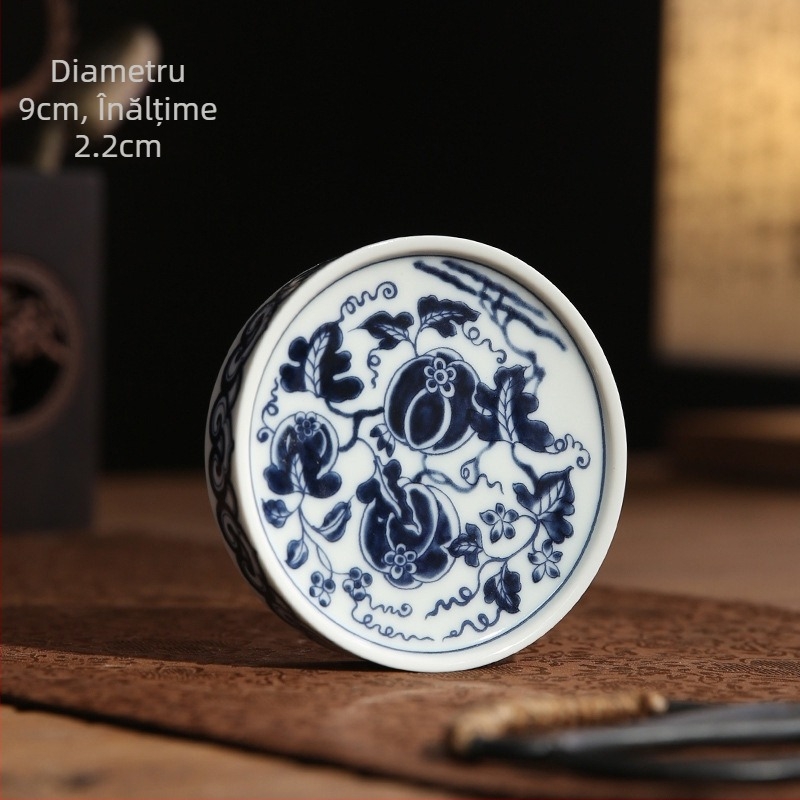Suport de ceai și accesorii Gongfu: capac de ceainic din ceramică, capac pentru bol, măsuță mică de ceai din ceramică, suport pentru ceașcă din porțelan albastru-alb, suport pentru ceainic