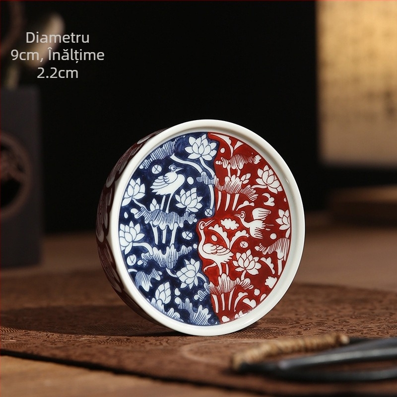 Suport de ceai și accesorii Gongfu: capac de ceainic din ceramică, capac pentru bol, măsuță mică de ceai din ceramică, suport pentru ceașcă din porțelan albastru-alb, suport pentru ceainic