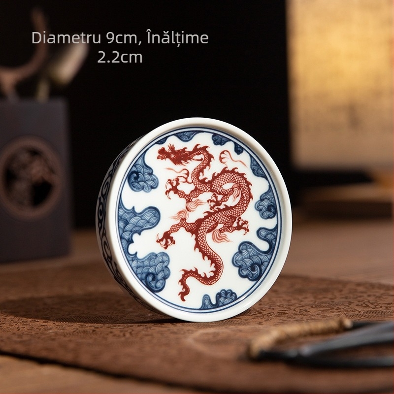 Suport de ceai și accesorii Gongfu: capac de ceainic din ceramică, capac pentru bol, măsuță mică de ceai din ceramică, suport pentru ceașcă din porțelan albastru-alb, suport pentru ceainic