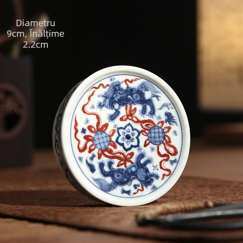 Suport de ceai și accesorii Gongfu: capac de ceainic din ceramică, capac pentru bol, măsuță mică de ceai din ceramică, suport pentru ceașcă din porțelan albastru-alb, suport pentru ceainic