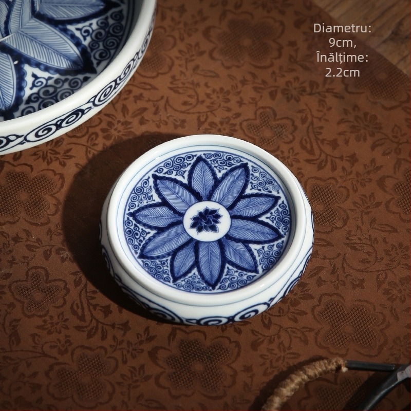 Suport de ceai și accesorii Gongfu: capac de ceainic din ceramică, capac pentru bol, măsuță mică de ceai din ceramică, suport pentru ceașcă din porțelan albastru-alb, suport pentru ceainic