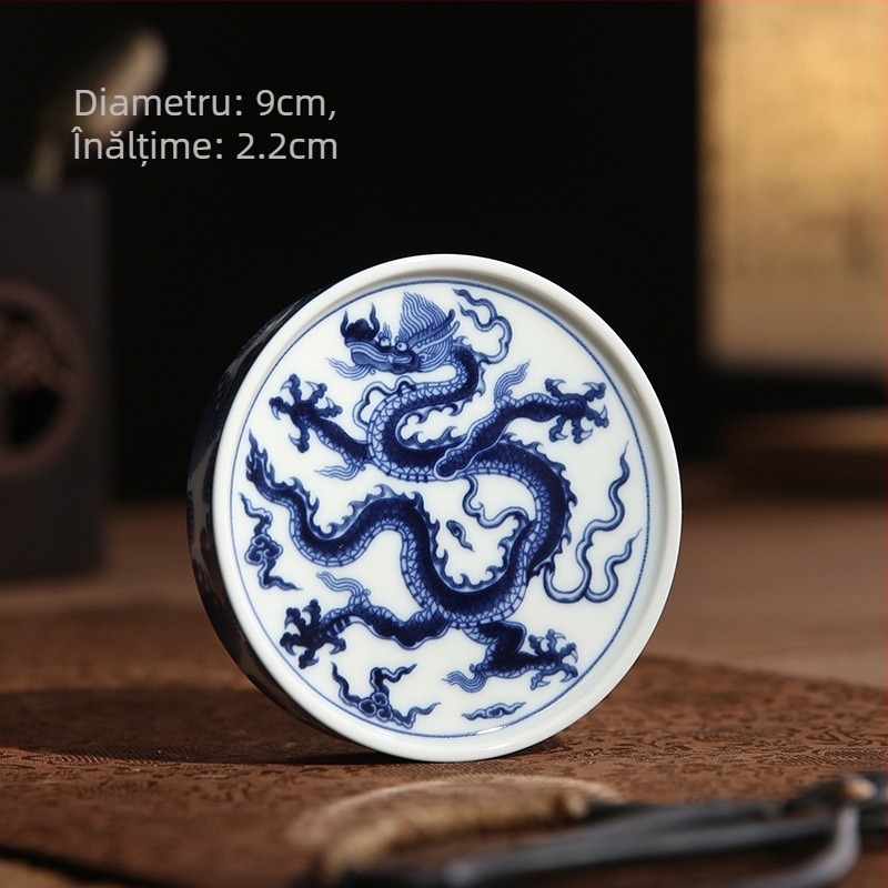 Suport de ceai și accesorii Gongfu: capac de ceainic din ceramică, capac pentru bol, măsuță mică de ceai din ceramică, suport pentru ceașcă din porțelan albastru-alb, suport pentru ceainic