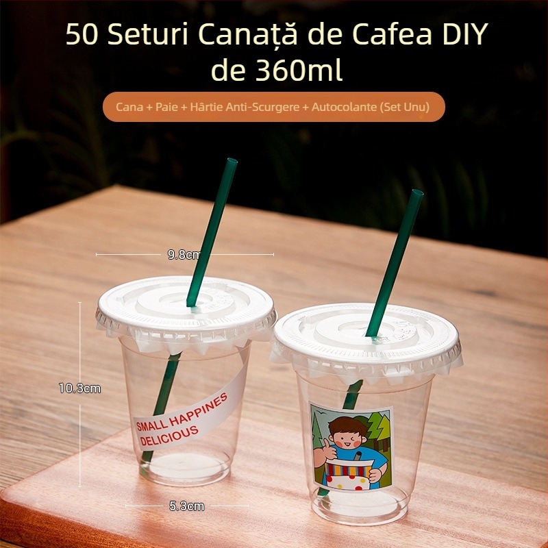 Pahar de unică folosință cu capac pentru băuturi – pentru sucuri, ceai cu lapte și supă de fasole mung