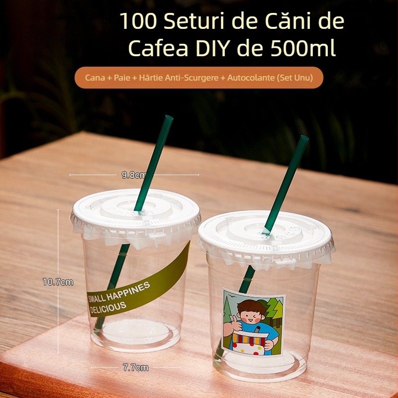 Pahar de unică folosință cu capac pentru băuturi – pentru sucuri, ceai cu lapte și supă de fasole mung