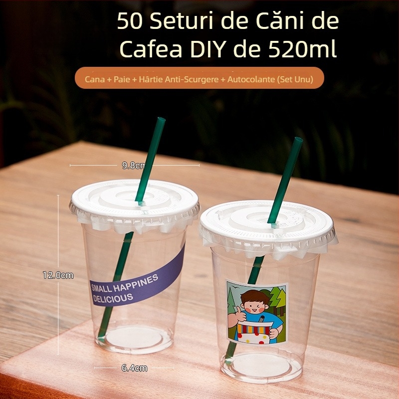 Pahar de unică folosință cu capac pentru băuturi – pentru sucuri, ceai cu lapte și supă de fasole mung