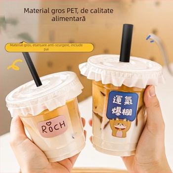 Ceașă de cafea din plastic PET îngroșat, cu capac, pentru ceai cu lămâie, ceai cu lapte și băuturi reci; pentru acasă, birou sau stand
